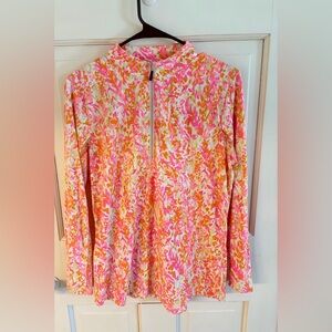 Lulu-B Pink Orange Yellow Floral-Print Long Sleeve Tee